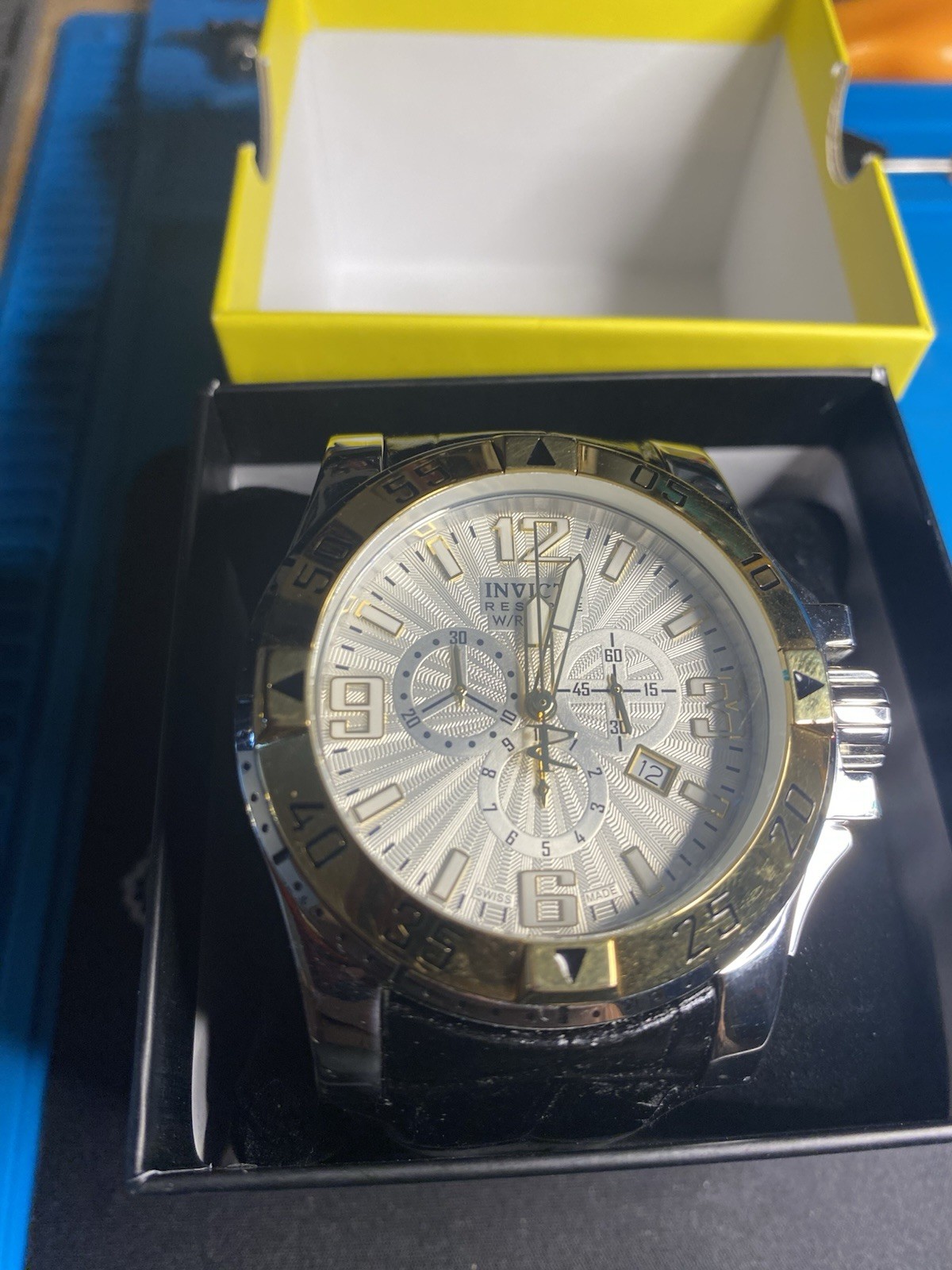 Invicta Reserve Men’s Quartz Chronograph Date 200m 50mm Silver Dial Box