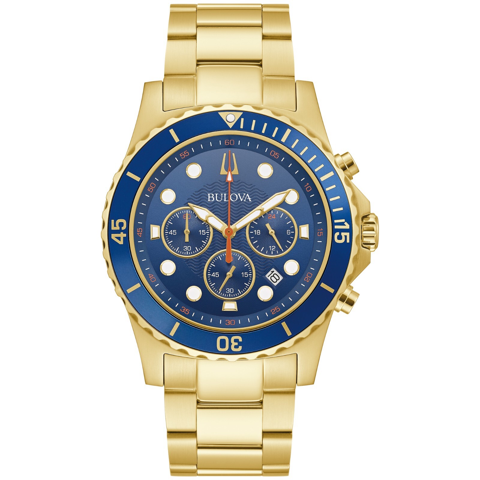 Bulova Men’s Marine Star Quartz Chronograph Calendar Gold Watch 42 MM 98B377