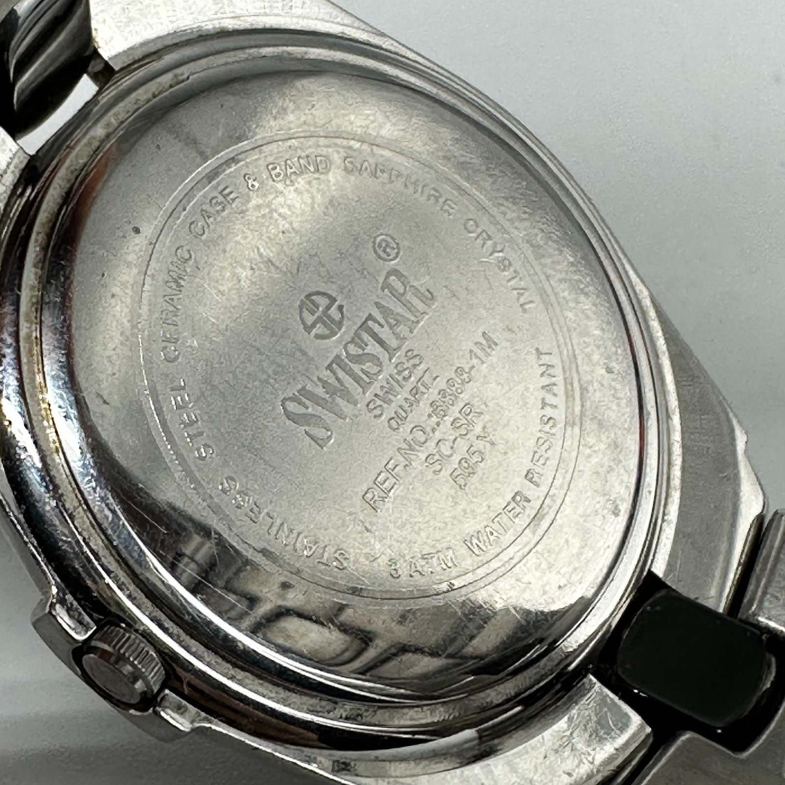 Swistar Sappire Mens Watch 35mm Black Dial Date Faceted Bezel New Battery 8.5″