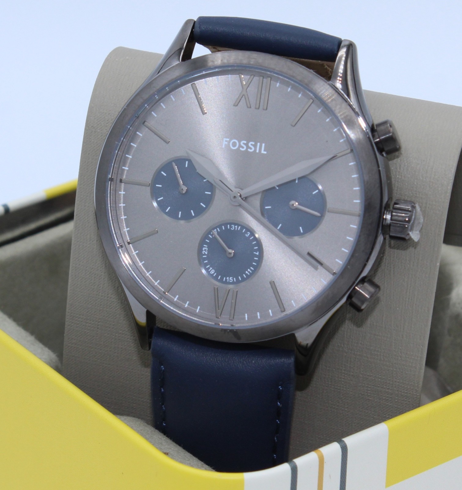 NEW AUTHENTIC FOSSIL FENMORE MIDSIZE CHRONOGRAPH GREY NAVY BLUE BQ2901 MEN WATCH
