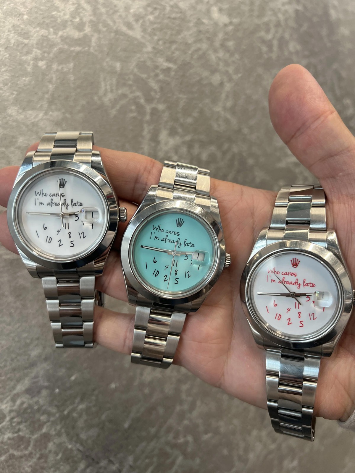 Rolex Datejust 41mm 116300 Custom Who Cares I’m Already Late Red Dial Papers