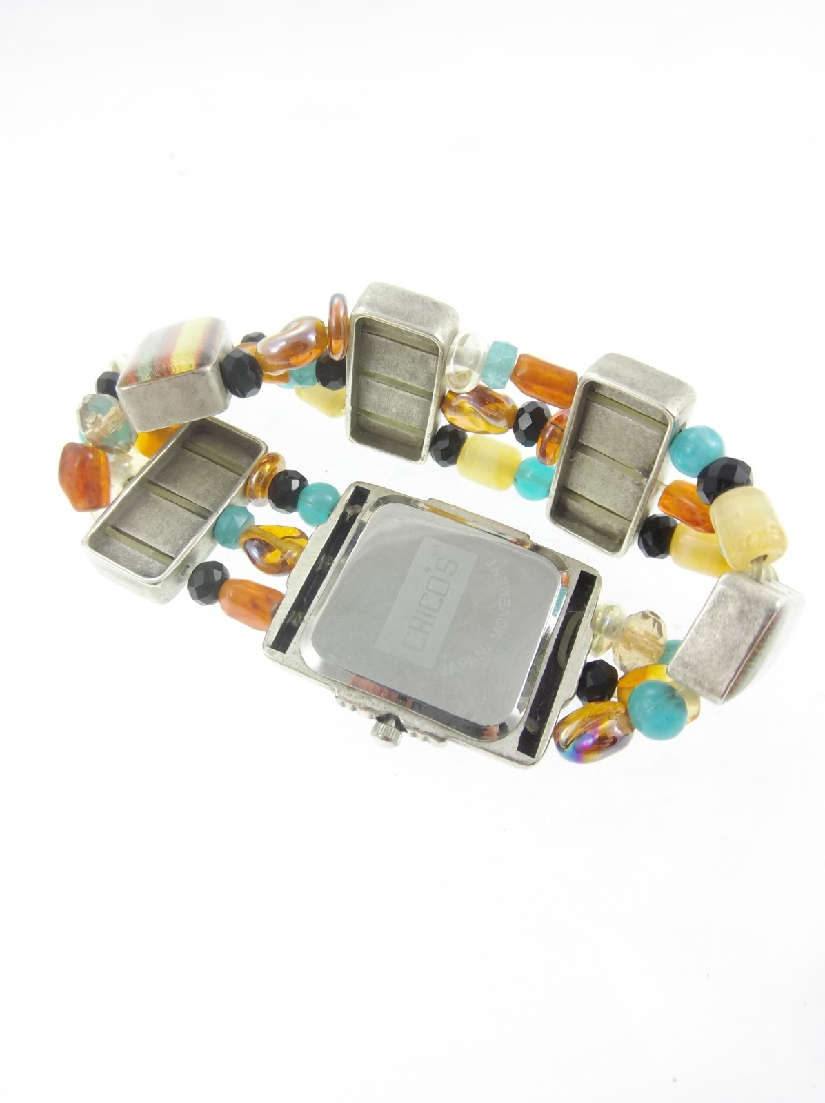 7″ Chico’s Retro 1970s Beaded Stretch Bracelet Watch Striped