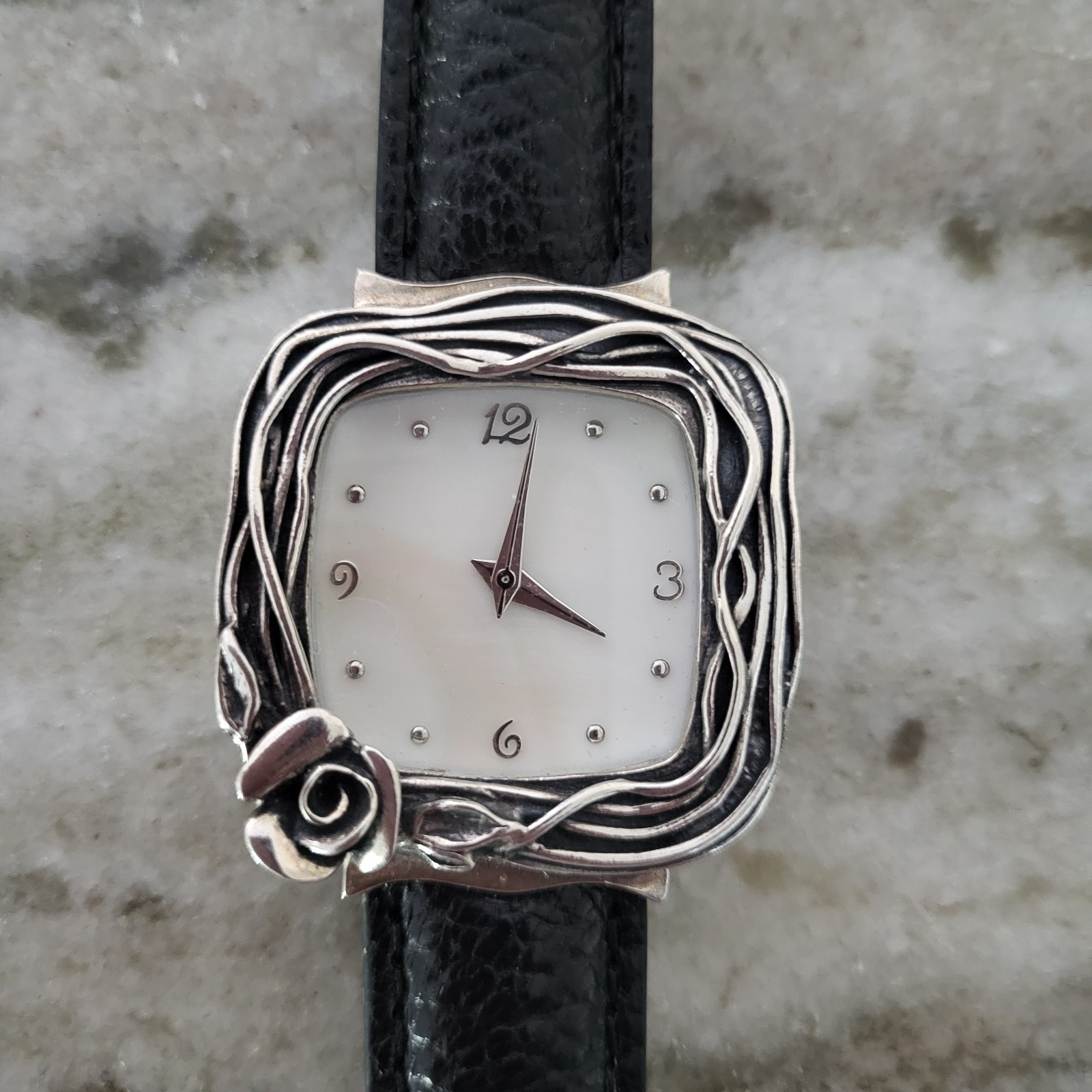 STERLING SILVER WATCH ISRAEL OR PAZ 925 BEZEL & MOTHER OF PEARL FACE DIAL.