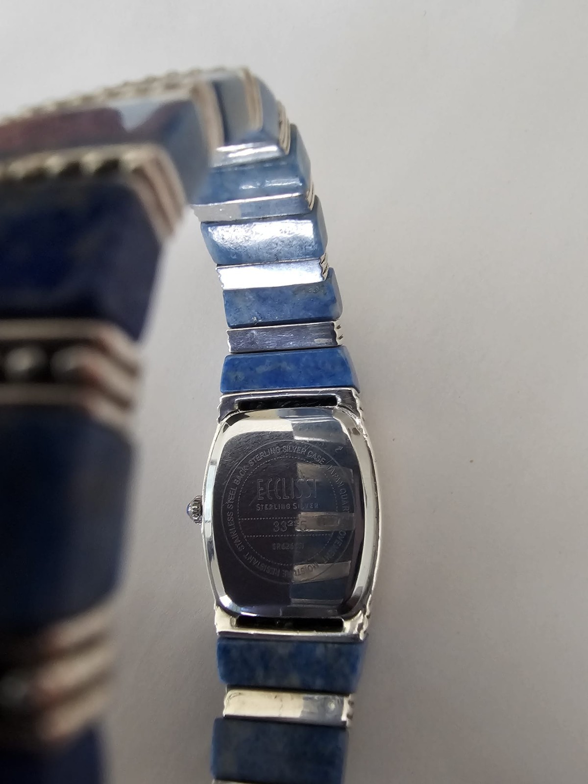 Ecclssi 925 Silver Case & links With Lapis Stone Inlay Bracelet Vintage Unisex