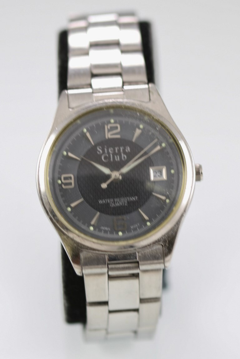 Sierra Club Watch Men Stainless Steel Silver WR Battery Date Black Gray Quartz