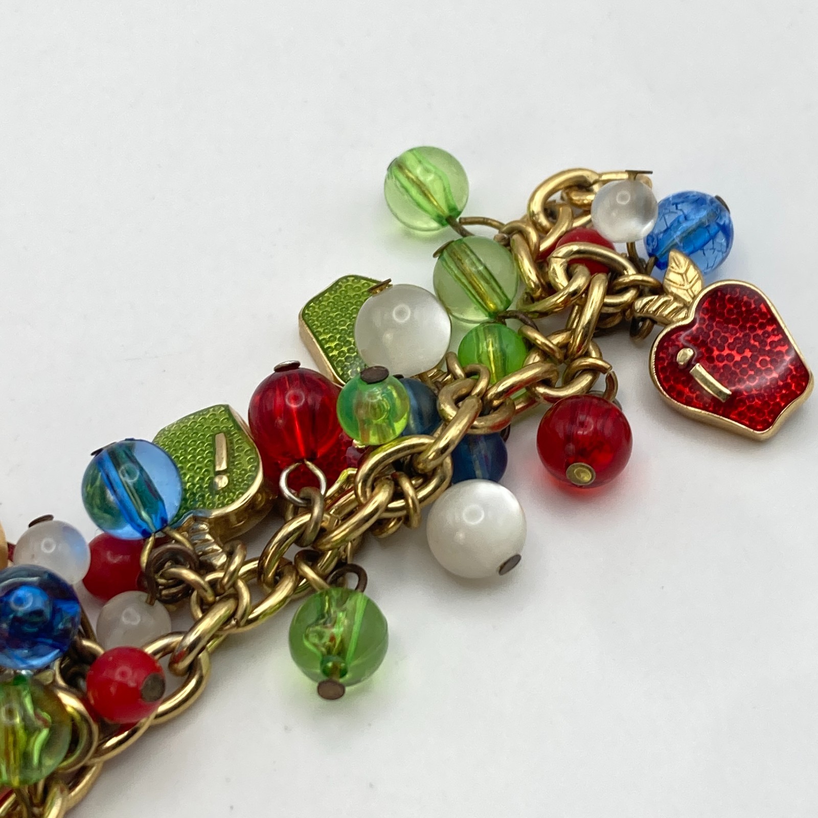 Quacker Factory Women’s Charm Bracelet Watch Gold Tone Teacher New Battery 7.25″