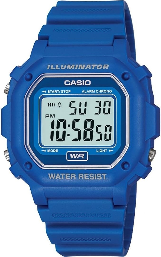 Casio Mens Digital Watch with Blue Dial and Blue Strap F-108WH-2AEF