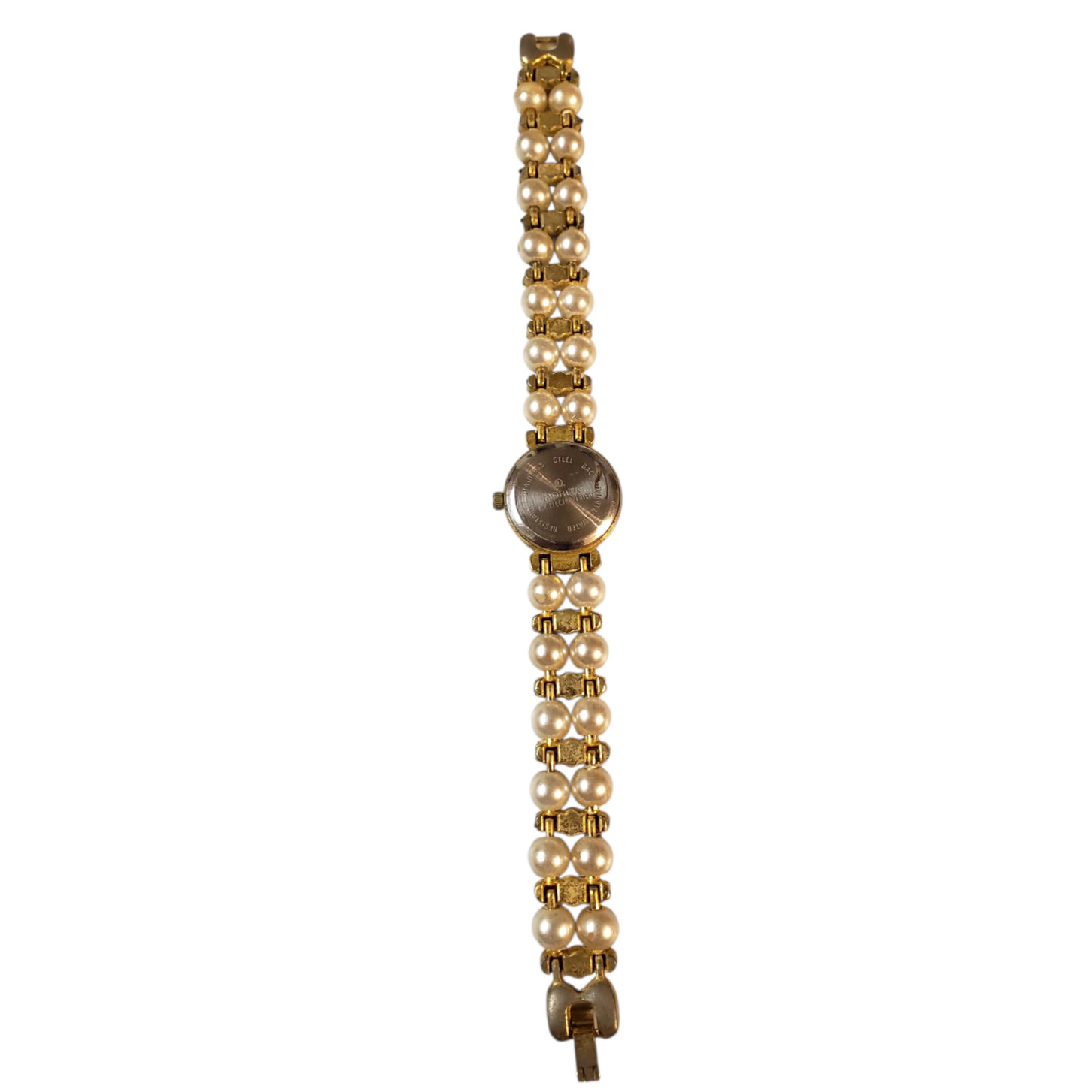 Morita Women’s Water-Resistant Gold Tone Faux Pearls Quartz Analog Watch 7 1/2″