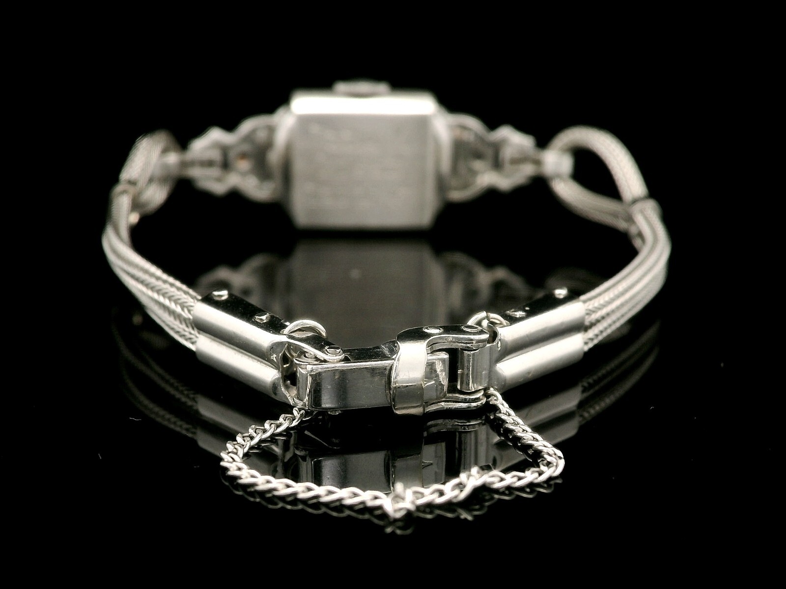 Antique Art Deco Hamilton Platinum Diamond Wrist Watch White Gold Mesh Bracelet