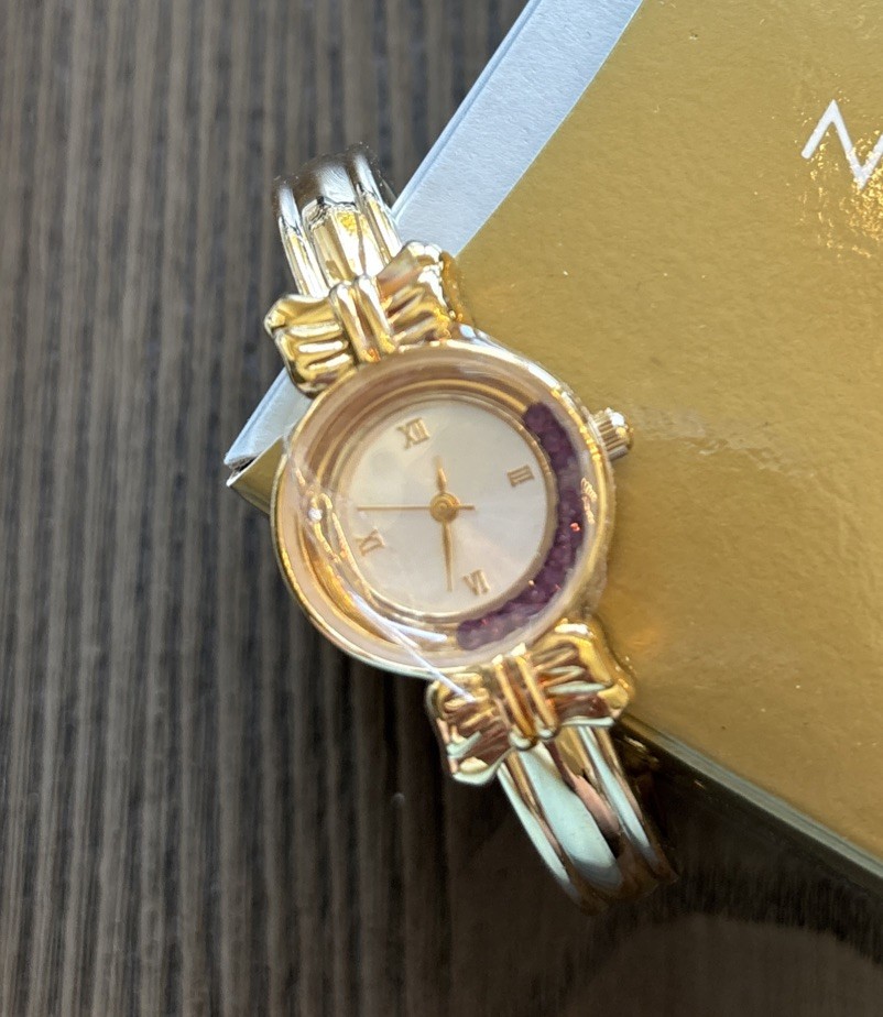 VTG Avon Gold Tone Birthstone Watch Purple Amethyst Simulated New Untested 1999