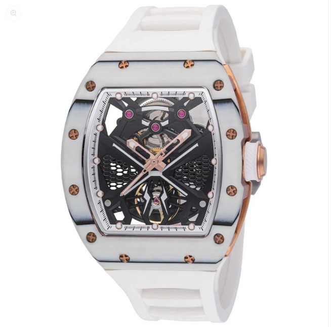 Invicta Mens 44mm S1 Rally Automatic Skeleton Carbon Fiber Dial White Tone Watch