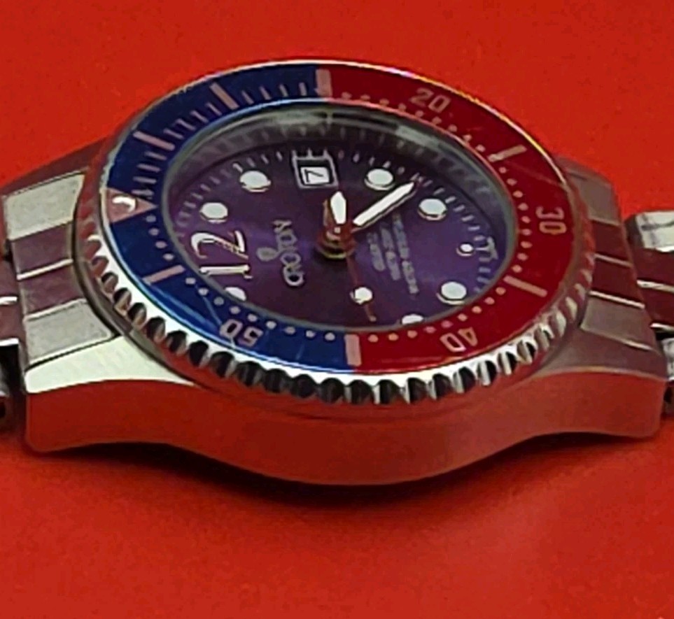 Croton 28mm All Stainless Steel Blue Dial Pepsi Red Blue Bezel Jpan Quartz Watch