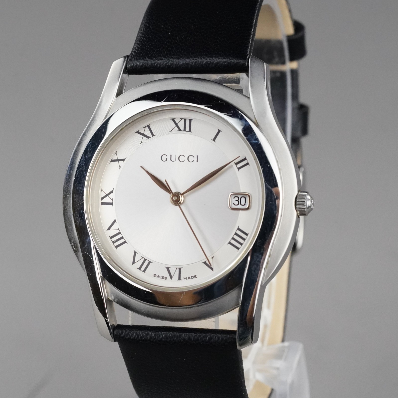 GUCCI Vintage Men’s Watch 5500M Silver 35mm New Battery New Leather Band 0047338