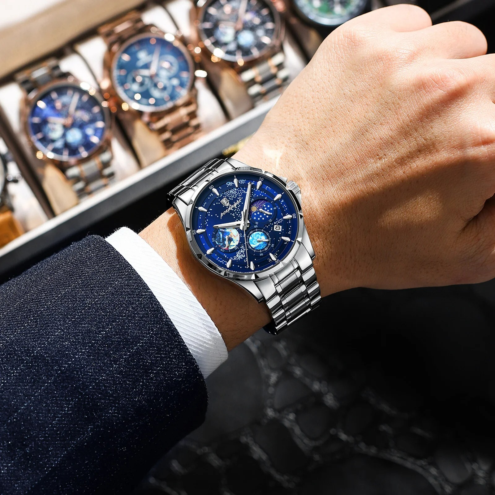 Waterproof Luminous POEDAGAR Luxury Men’s Watch Chronograph Stainless Men Strap