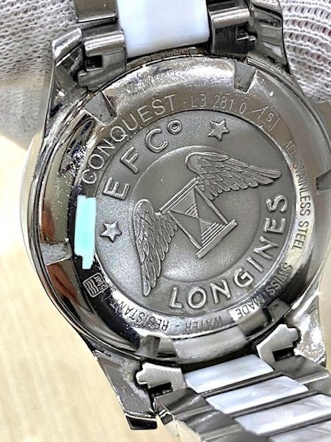 Longines Conquest Diamond Bezel Watch White Shell White Ceramic Quartz