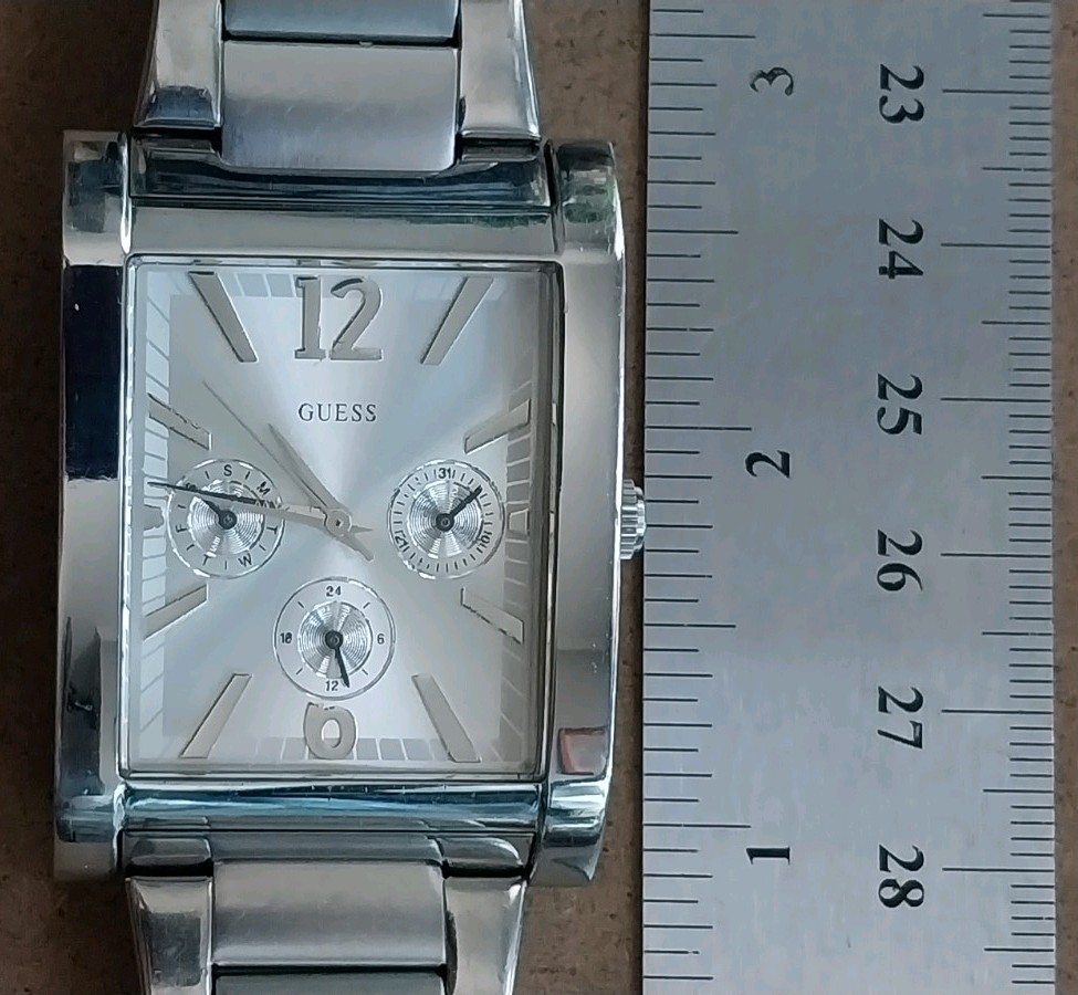 GUESS Steel Day Date & 24 hr SS Quartz Watch G10205G Bracelet Band New Battery