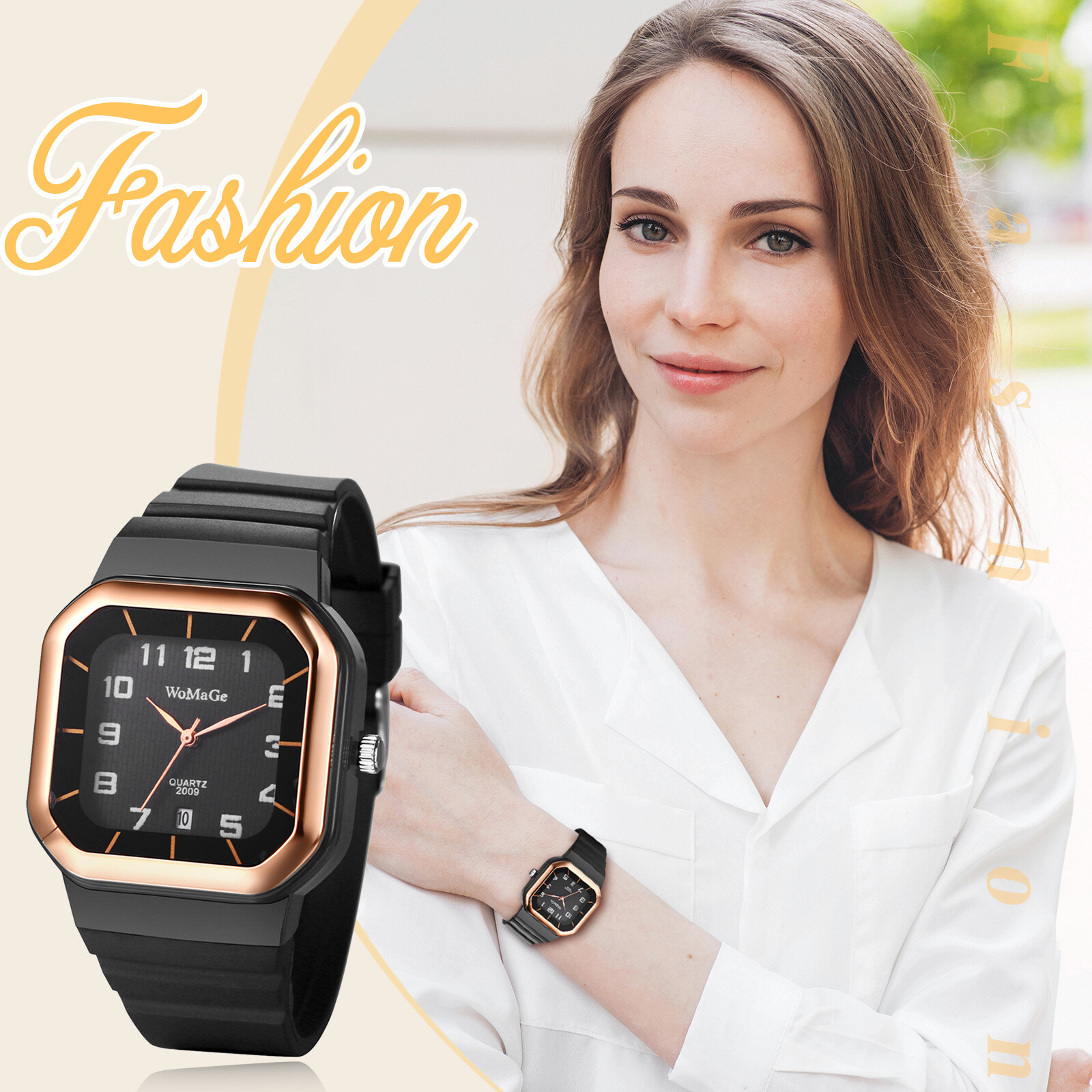 Men’s Women’s Casual Square Silicone Quartz Wrist Watch Date Arabic Numeral Dial