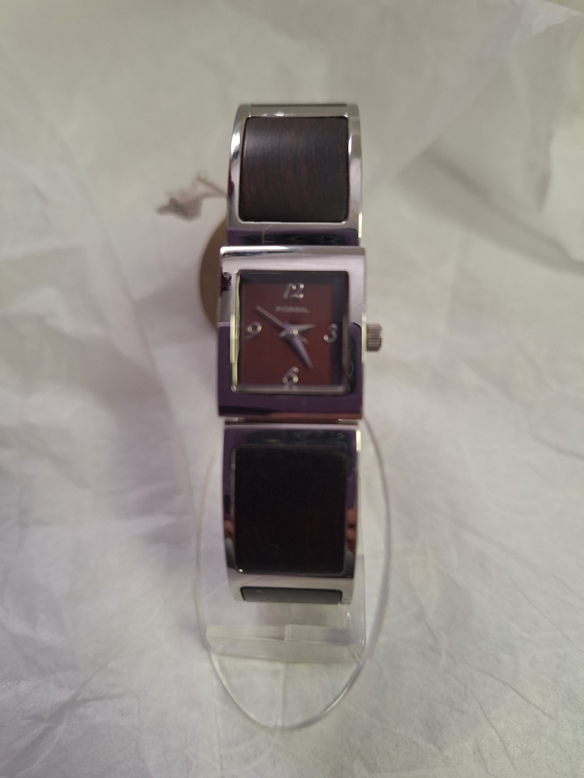 Fossil Ladies F2 Three-Hand Silver with Wood Insert Stainless Steel Watch es1539