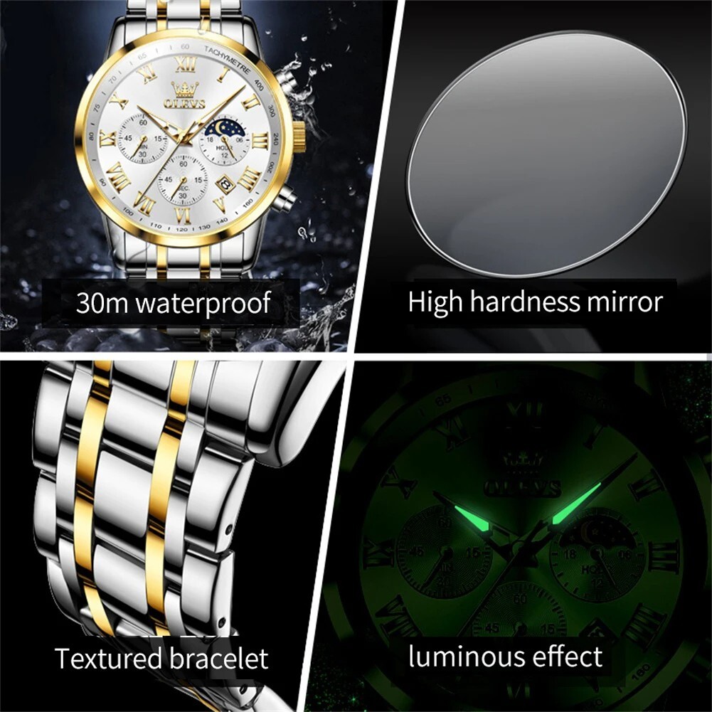 OLEVS Waterproof Luminous Quartz Watch Men’s Business Luxury Wristwatch Gift