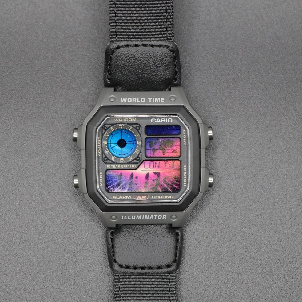 Cyber Grid | Casio Digital Sport Royale AE-1200WHUB | World Time Watch | Mod