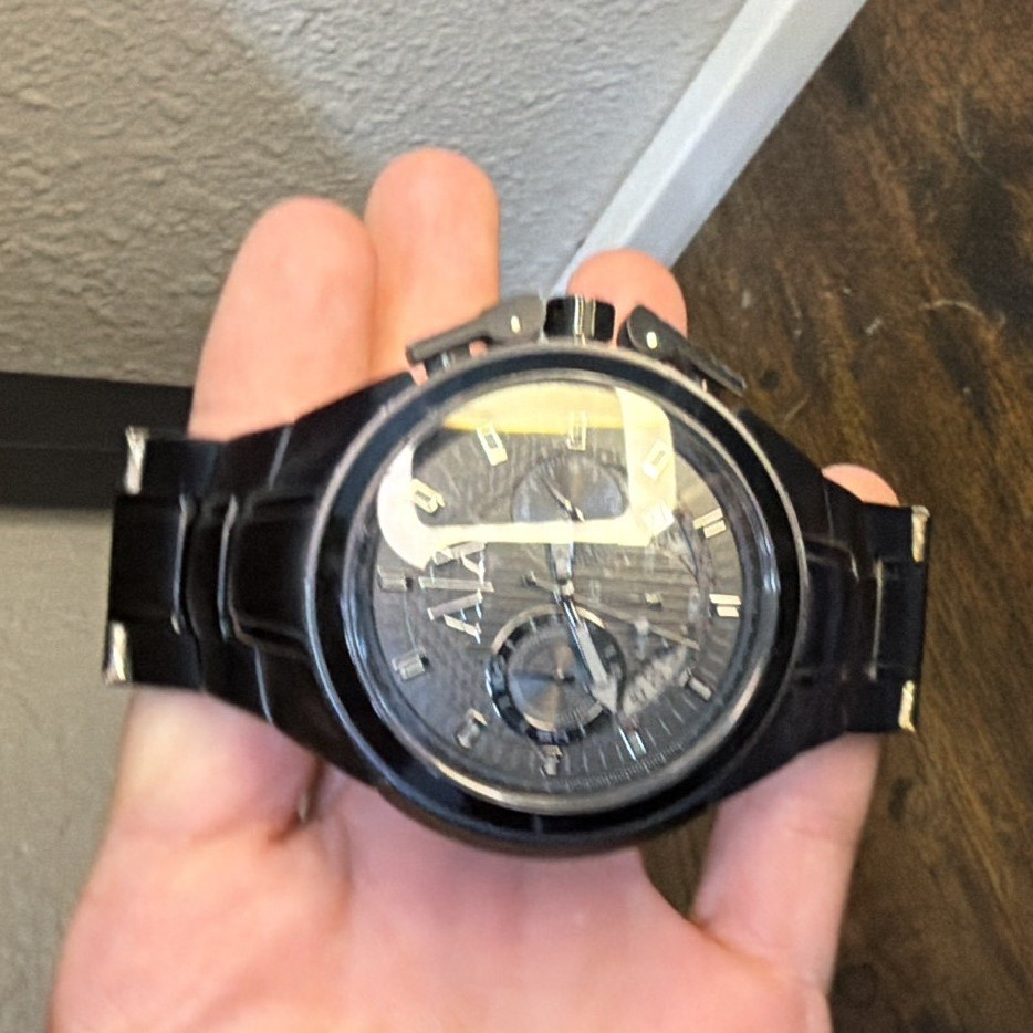 Men’s Chronograph Quartz Analog Wristwatch Black Metal Bracelet Casual