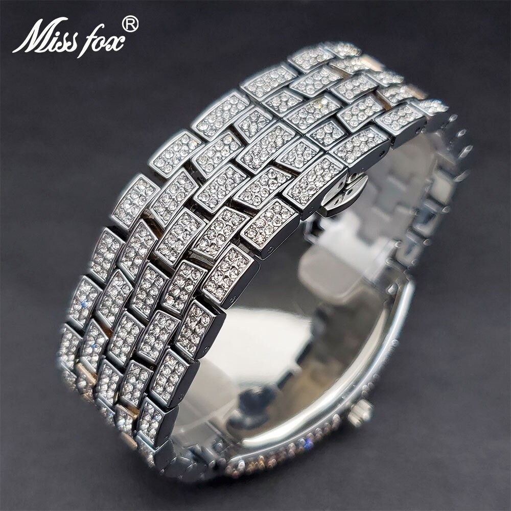 Luxury Hip Hop King Bling Ice Out Men’s Watch Iced Silver Waterproof Cz Diamond