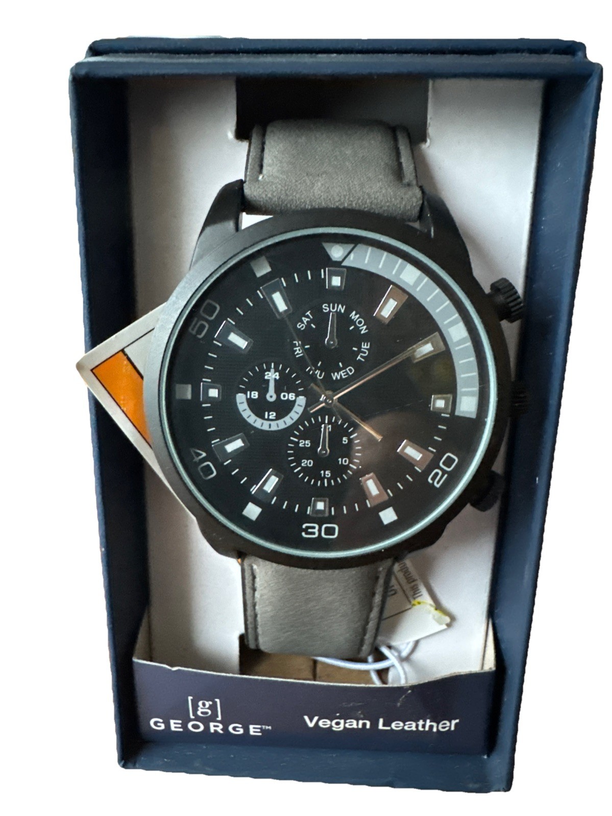Men’s, George Analog Wrist Watch, Synthetic Gray Leather Strap w/ Box, Papers