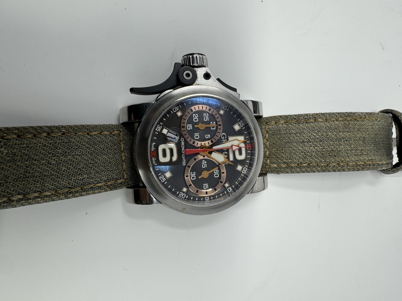 Graham Chronofighter Automatic Chronograph Military Watch Black Dial Box Papers