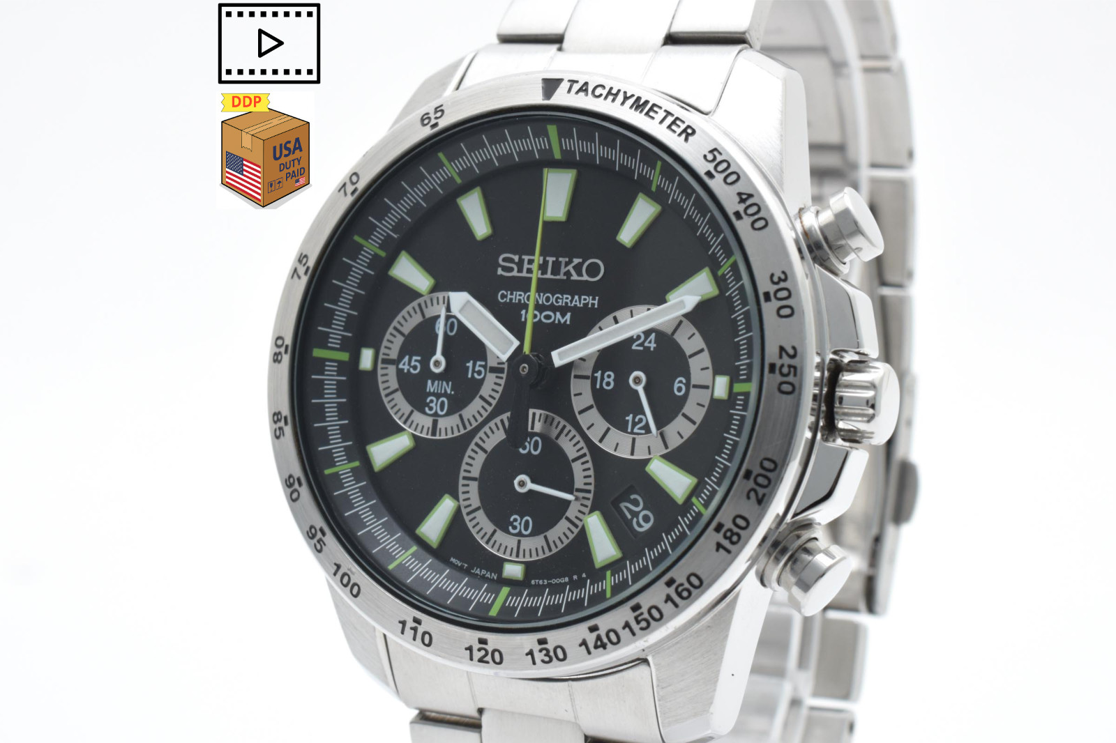 [NEAR MINT w/Box] SEIKO 6T63-00D0 Chronograph Black 40mm Mens Quartz Watch JAPAN