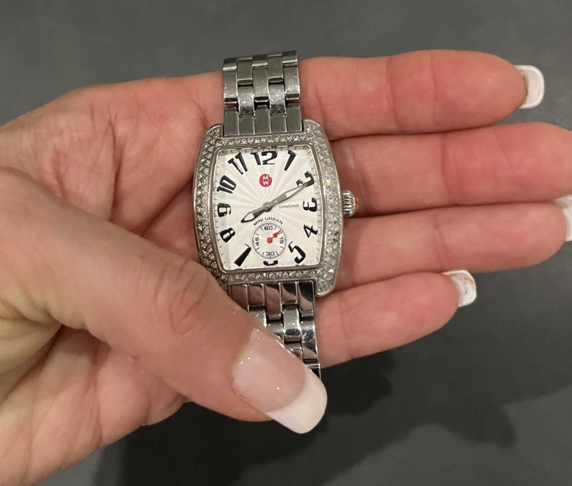Michele Urban Quartz Watch Silver Dial 1CT Diamond Bezel fit for small wrist