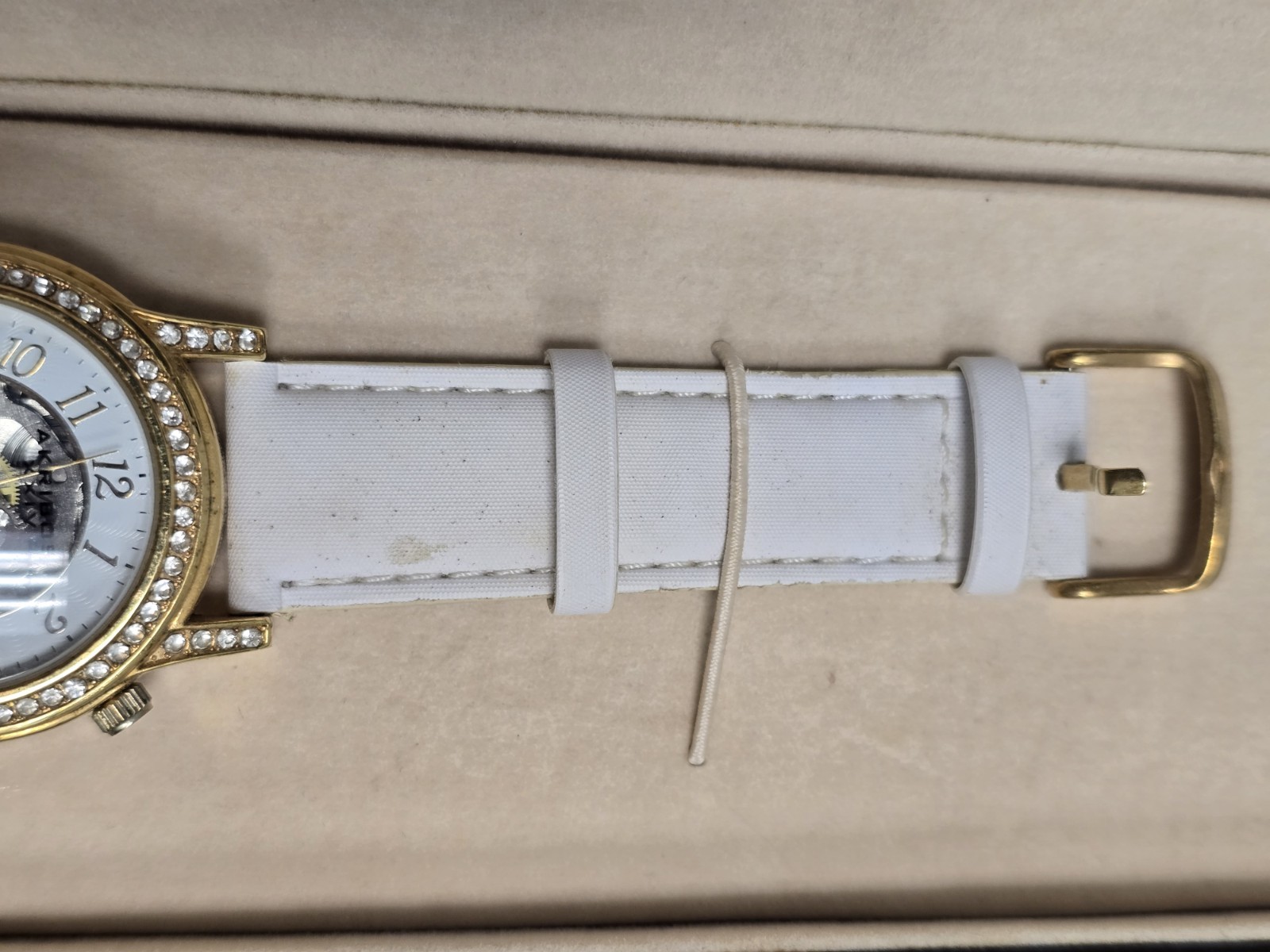Akribos XXIV Women’s Watch AK475WT Crystal Skeleton Leather w/ Box & Papers