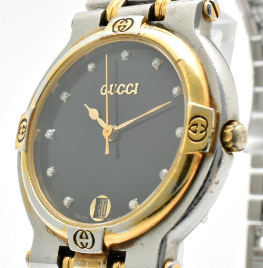 [Exc＋5] Vintage GUCCI 9000L 11P Diamond 25mm Black Dial Women’s Watch Japan