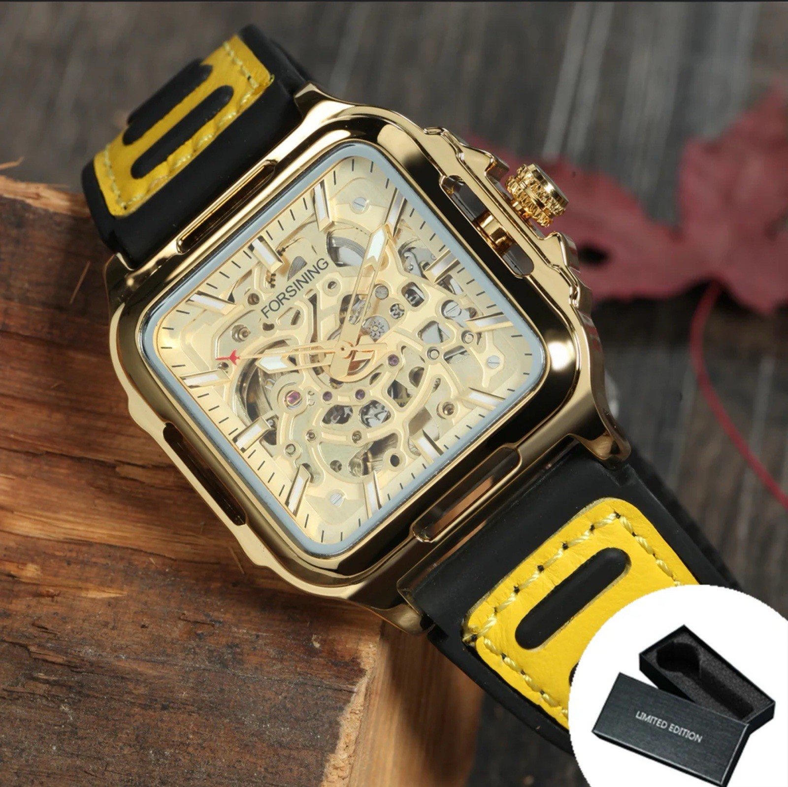 Forsining Men’s Automatic Square Transparent Waterproof Watch