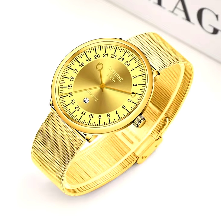 Luxury Men Watch Business Sport Stainless Steel Analog Quartz Movement Golden