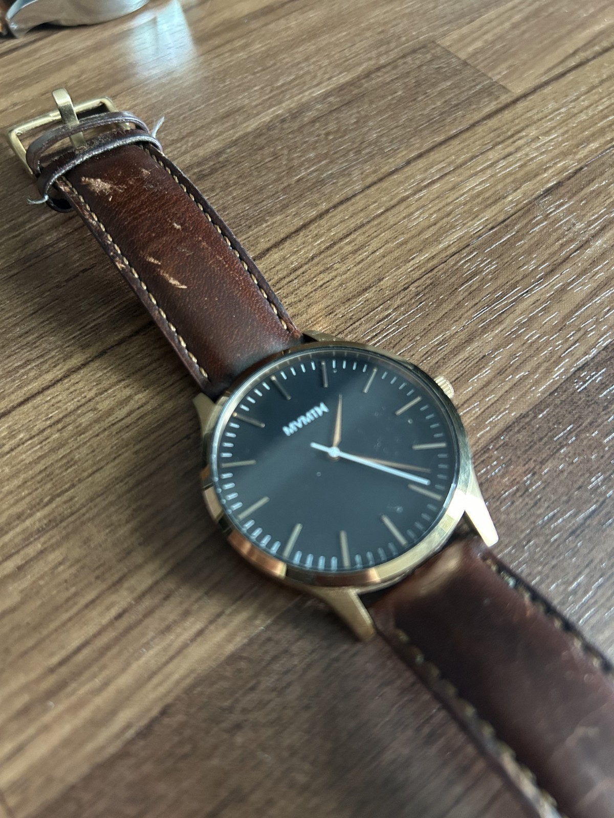 MVMT Men’s Watch Gold Dial Brown Leather Strap Quartz Not Running Need Battery