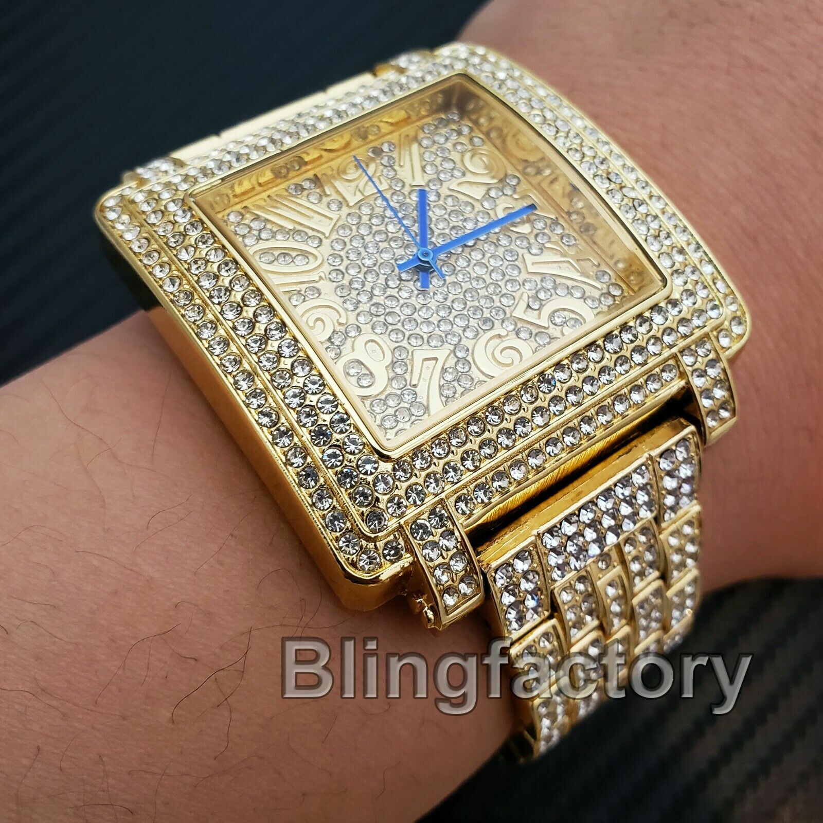Men’s Luxury Icy Iced Hip Hop Gold Plated Alloy Cubic Zirconia Metal Bling Watch