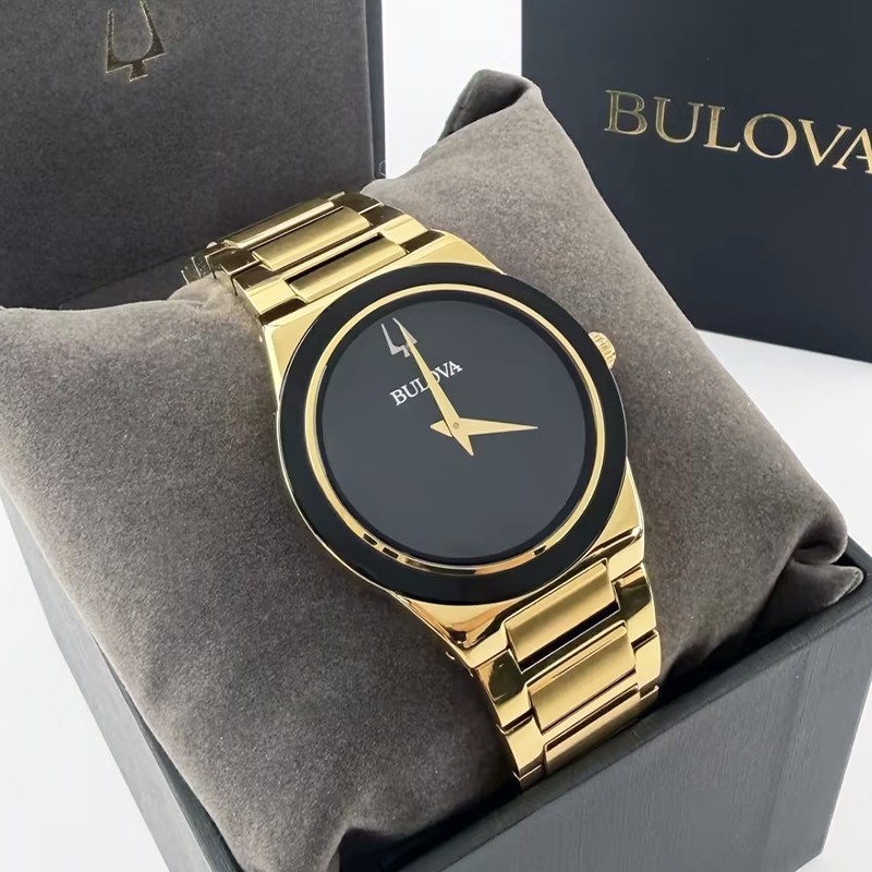 Bulova Modern Millennia Black Dial Men 97A183 Quartz Watch 41mm Gold Stainless