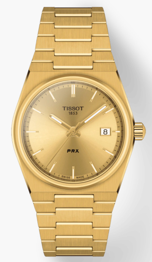 New Tissot PRX Gold Tone 35mm Quartz Champagne Dial Watch T1372103302100 A.D.
