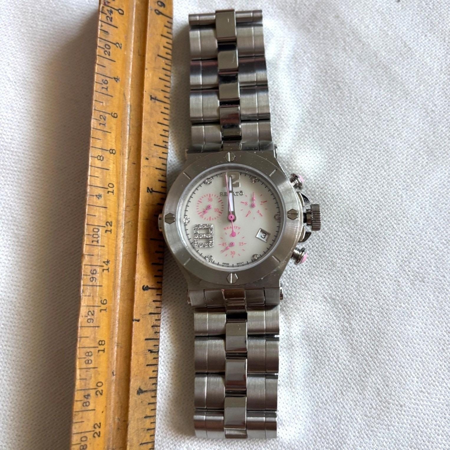 Renato Beauty Chronograph Swiss Movt White Pink Dial Crystal Women’s Watch Date