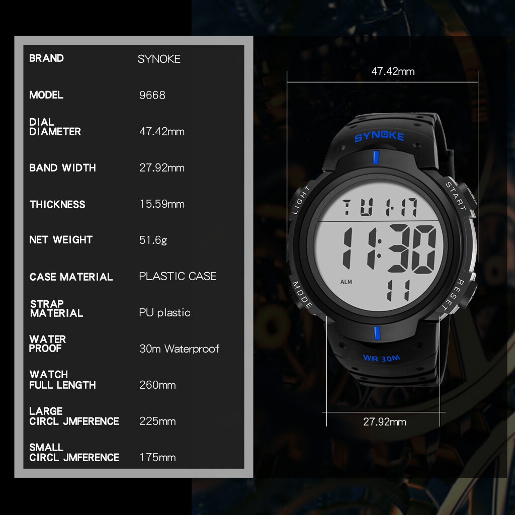 Men’s Digital Sport Watch LED Large Screen Easy Read Military Wristwatch Gift