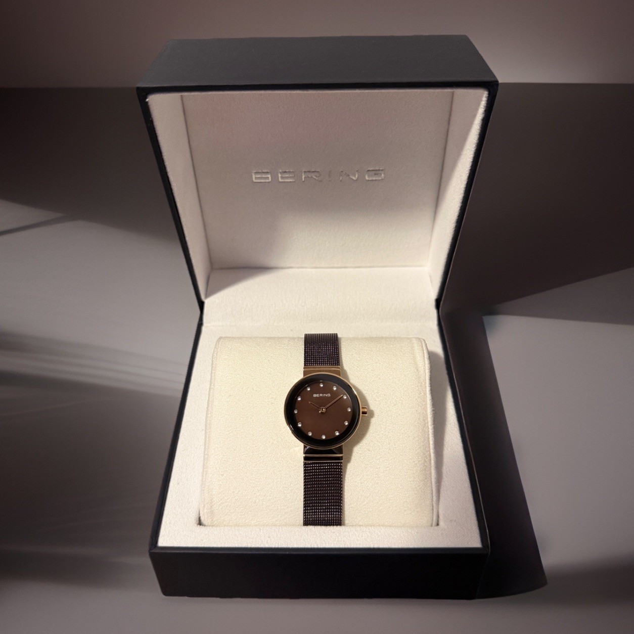 Woman’s Classic Watch-Bering/Brown MOP Dial/Adjustable Bracelet/ w Original Box.