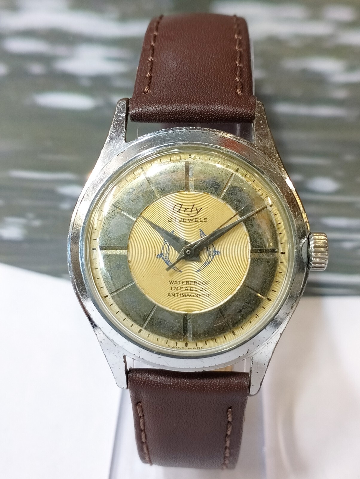 ARLY 21 JEWELS WINDING AGED GOLD DIAL SWISS MEN’S FULL WORKING VINTAGE WATCH