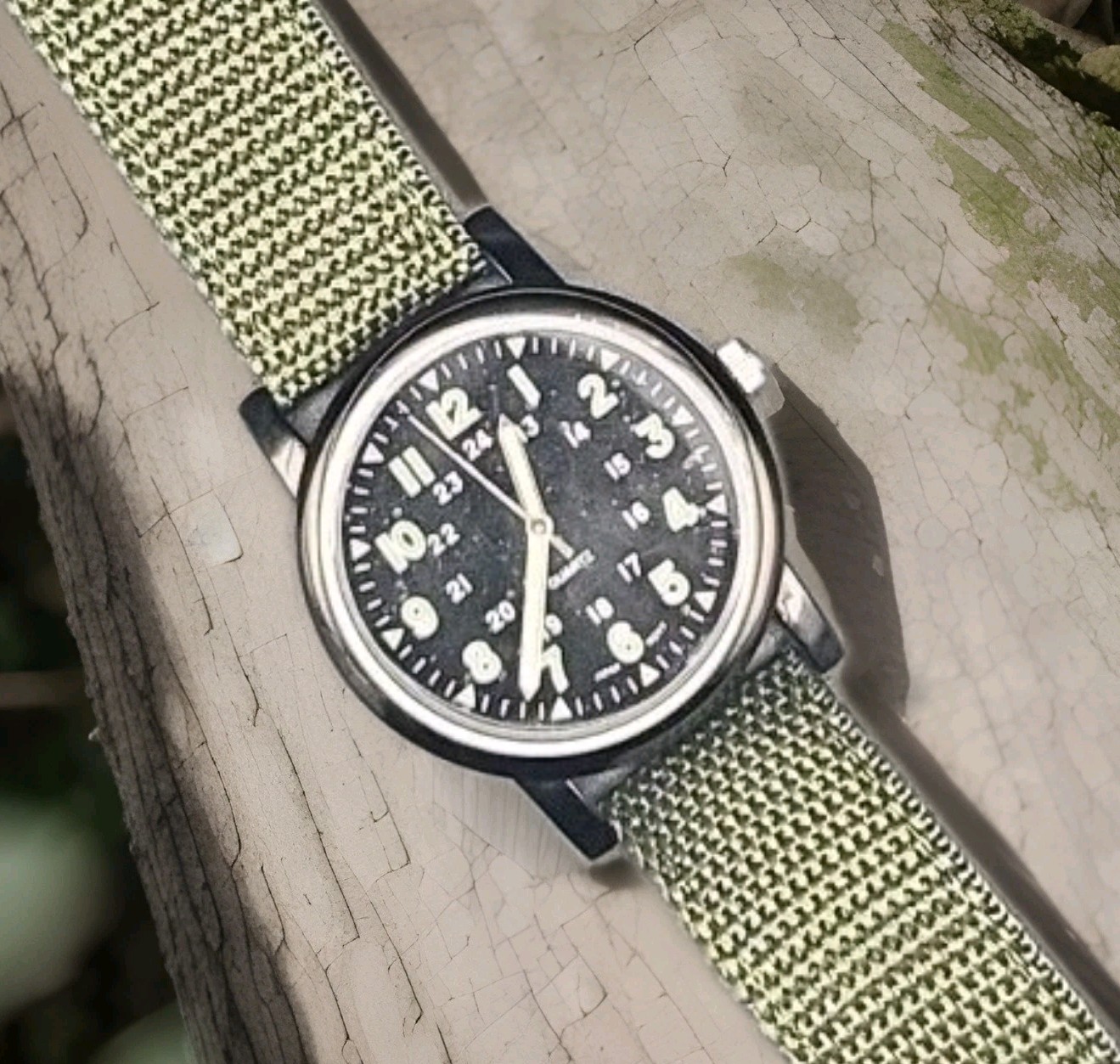 New SLE 42mm Black Case 12/24 Hour Black Dial Japan Quartz Watch Green Braided