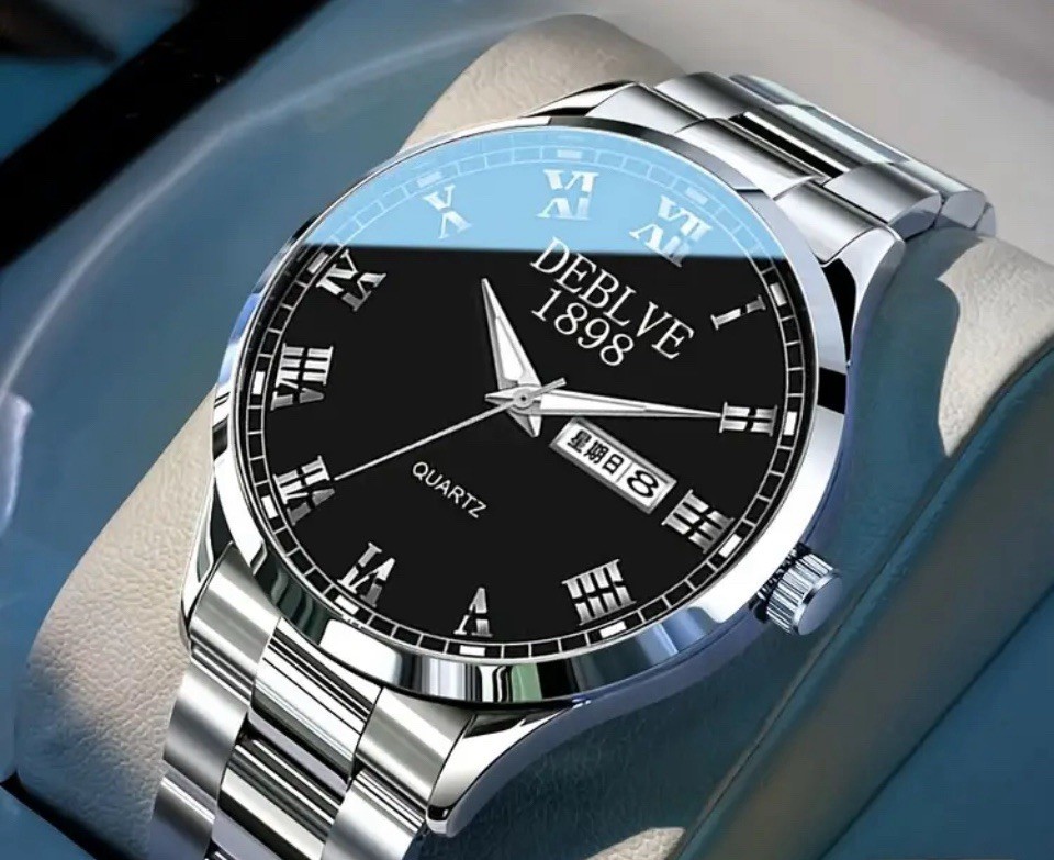 Deblve Men’s Luxury Silver With Black Dial With 9 Inch Band