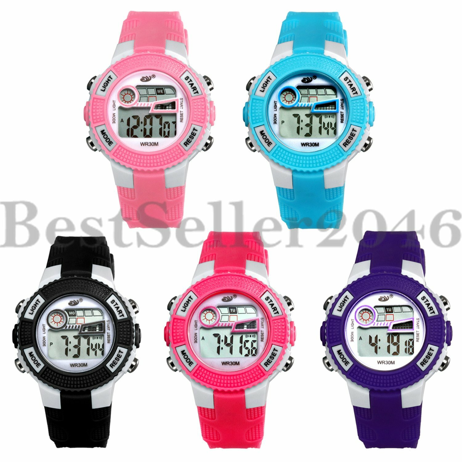 Multifunction Waterproof Child Boys Girls Candy Color Sports Electronic Watch