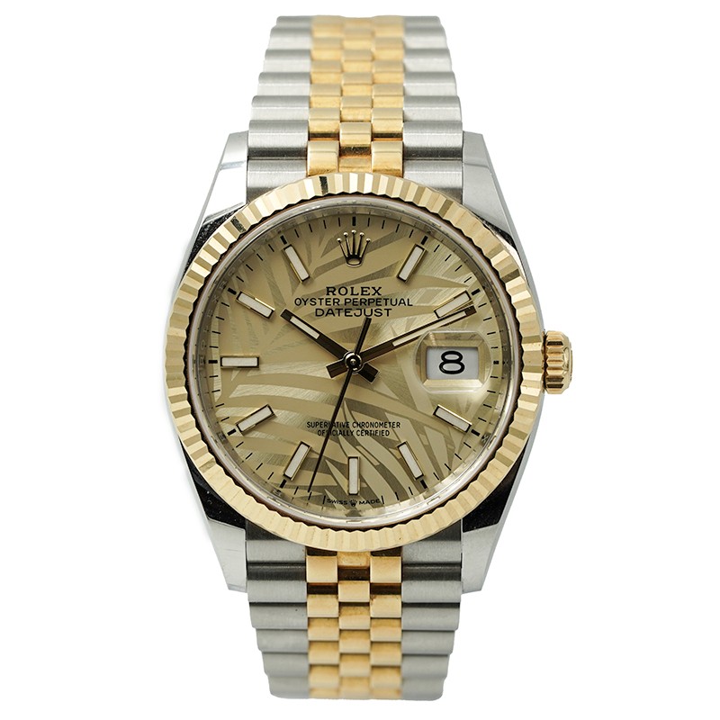 Rolex Datejust 126233 Palm Motif Dial Two-Tone 18KYG and Steel 36mm B&P 2021