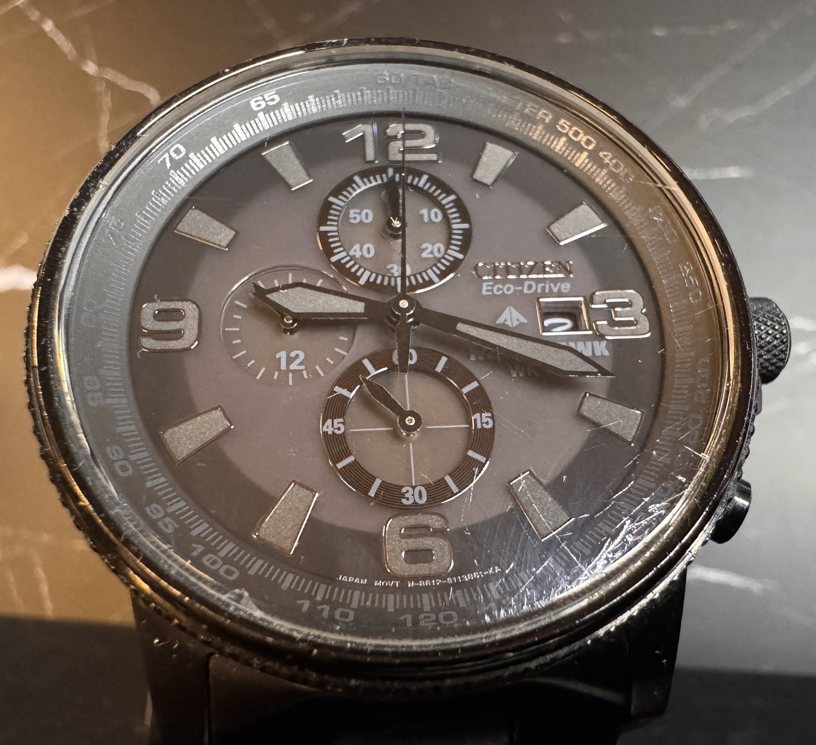 Citizen Eco-Drive Nighthawk Black Ion Chronograph B877 Men’s Watch 200M Tested