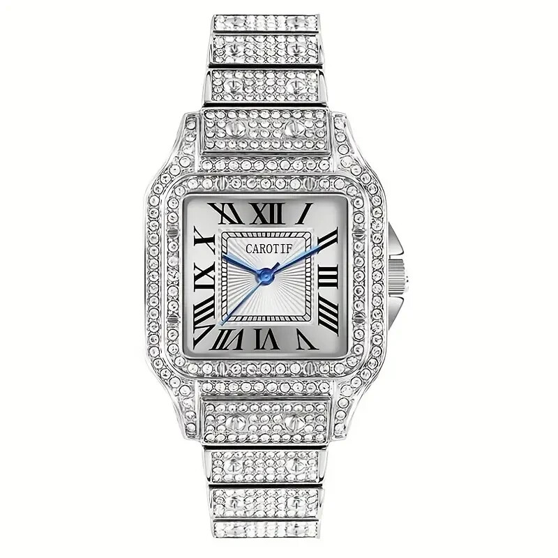 Luxury Rhinestone Quartz Women Sophisticated Iced Watch Square Accessory Elegant