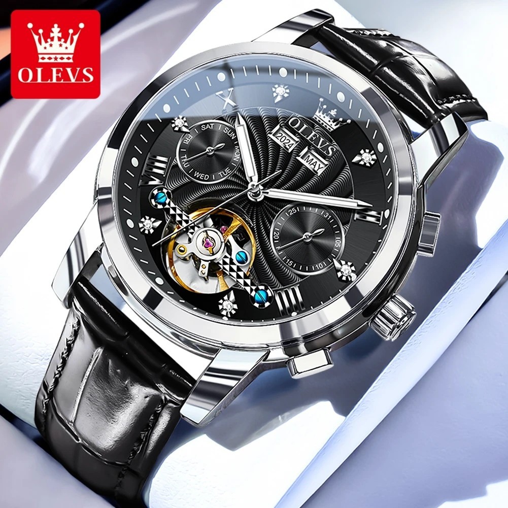 Automatic Mechanical Watch Waterproof Luxury Dial Leather Men Men’s Strap