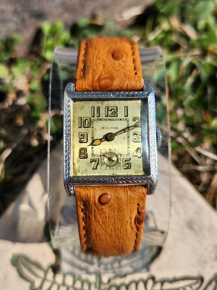Vtg Bulova 1925 Senator *SERVICED* Mens 27mm Tank Watch 10W Mechanical 14KGF 15J